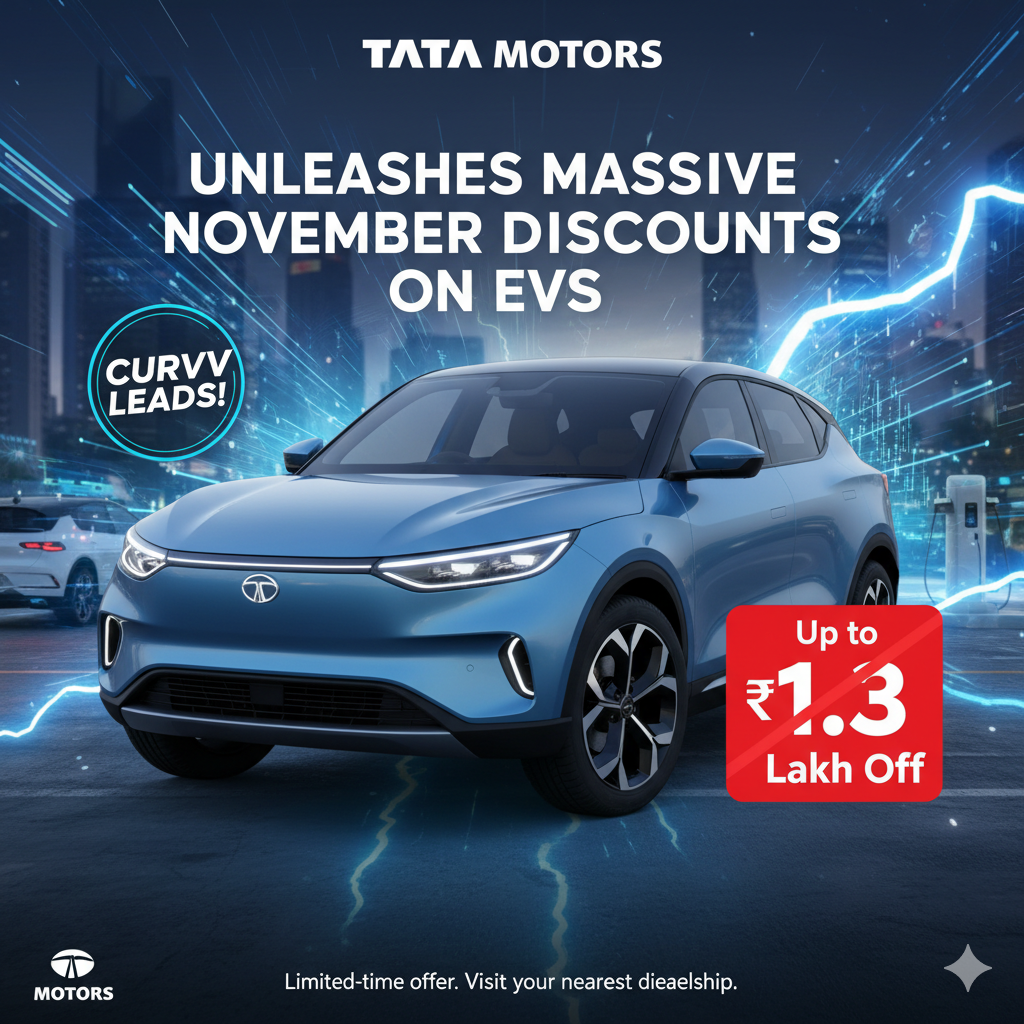 Tata Motors Unleashes Massive November Discounts on EVs: Curvv Leads with Up to ₹1.3 Lakh Off gemini generated image 3khgiz3khgiz3khg