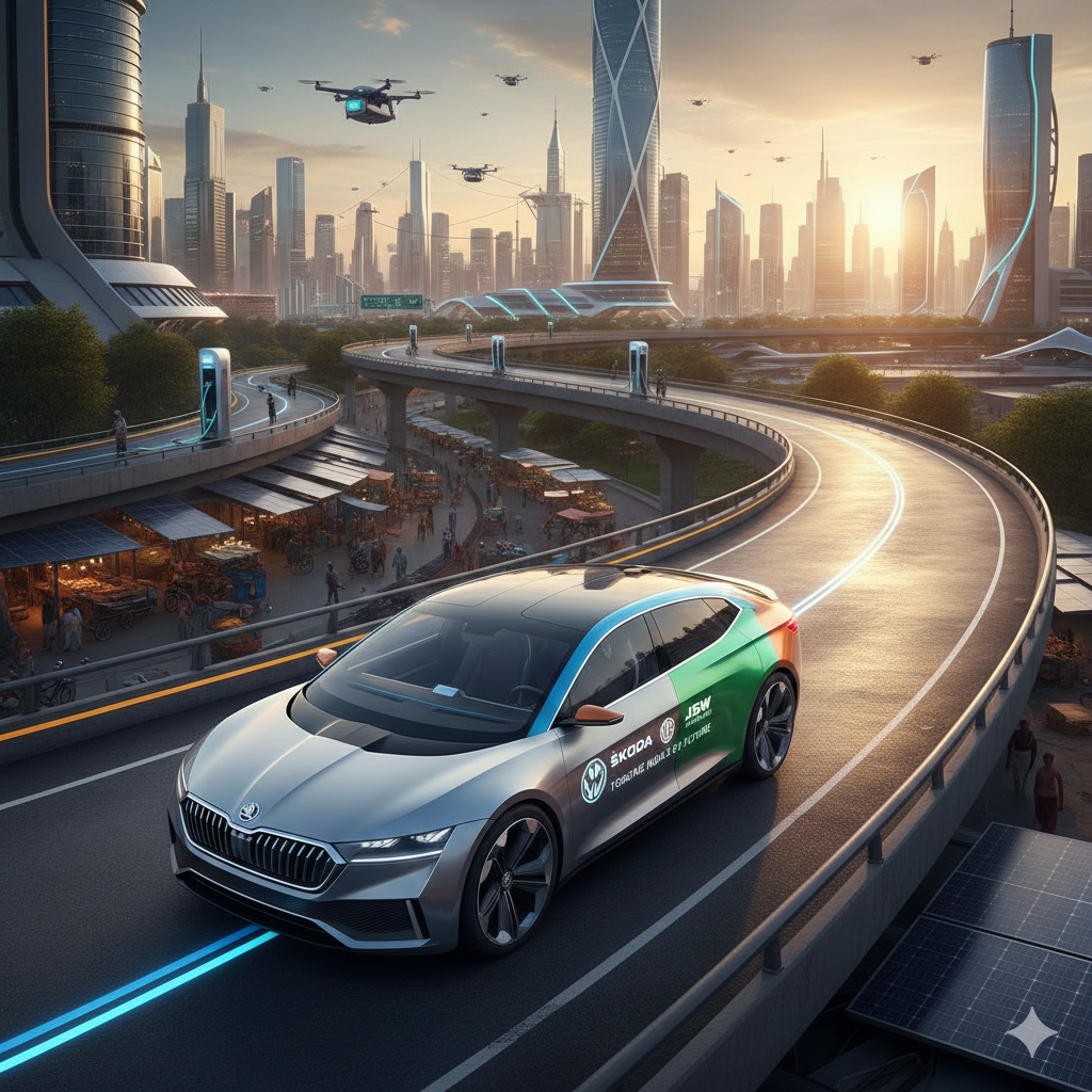 A Triad of Innovation: Skoda Volkswagen, JSW, and MG Motor Forge an Unlikely Path to India's EV Future gemini generated image 670pm7670pm7670p