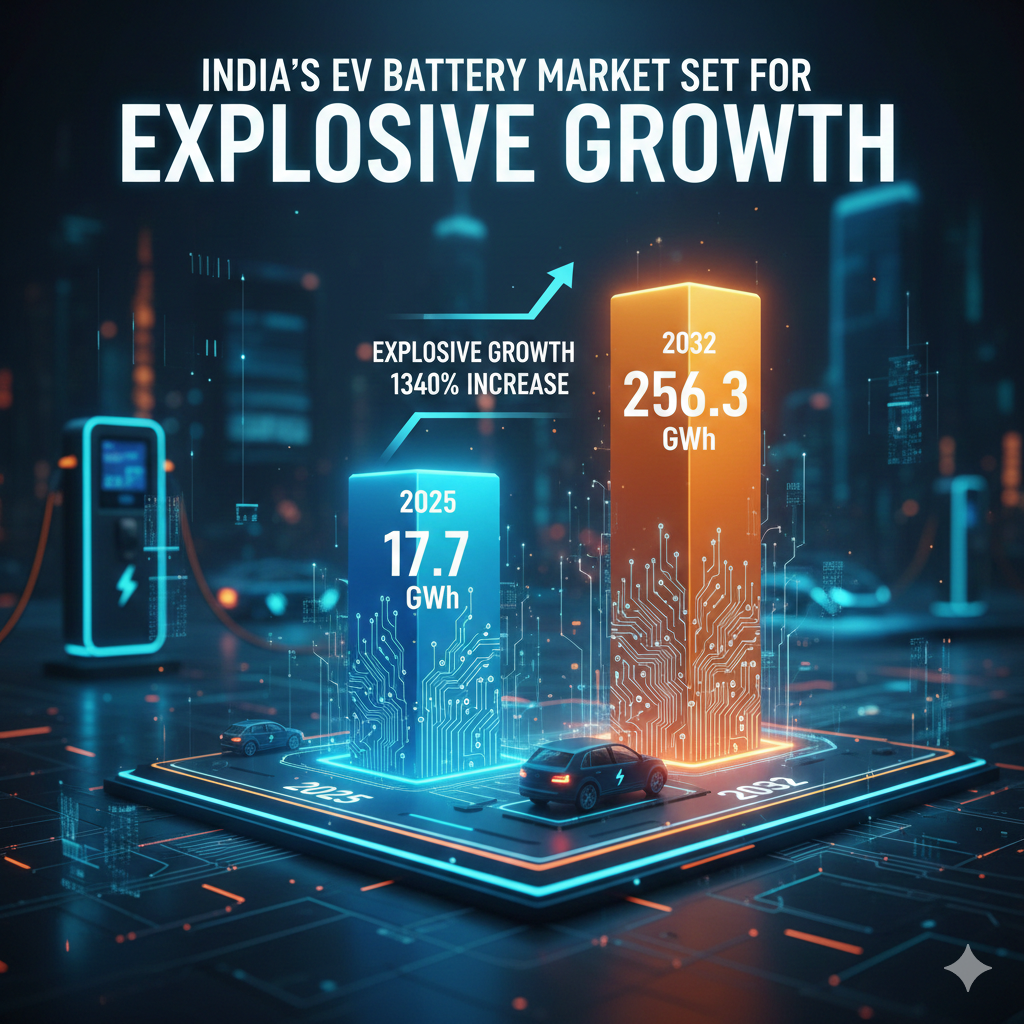 India's EV Battery Market Set for Explosive Growth: From 17.7 GWh in 2025 to 256.3 GWh by 2032 ev growth