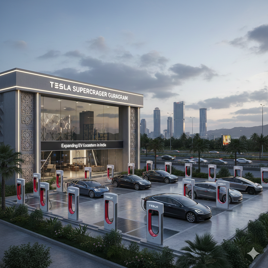 Tesla Expands EV Ecosystem in India with New Supercharger Station in Gurugram tesla charging station