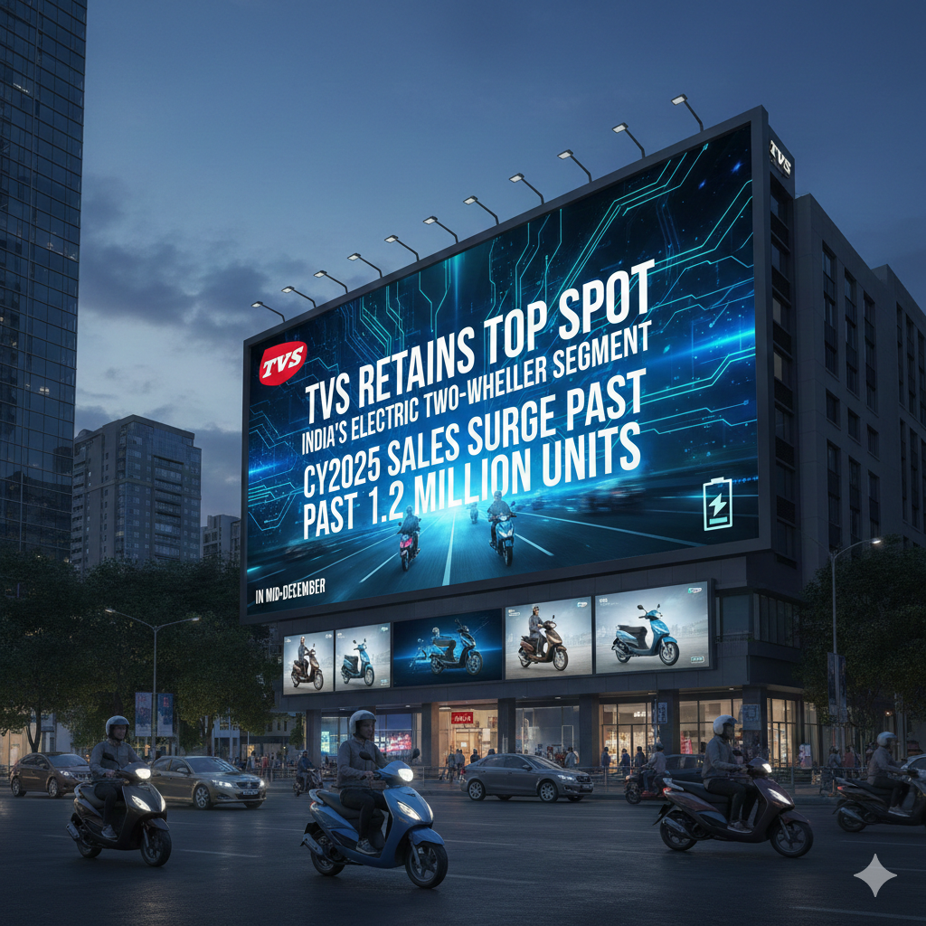 TVS Retains Top Spot in India's Electric Two-Wheeler Segment as CY2025 Sales Surge Past 1.2 Million Units in Mid-December tvs