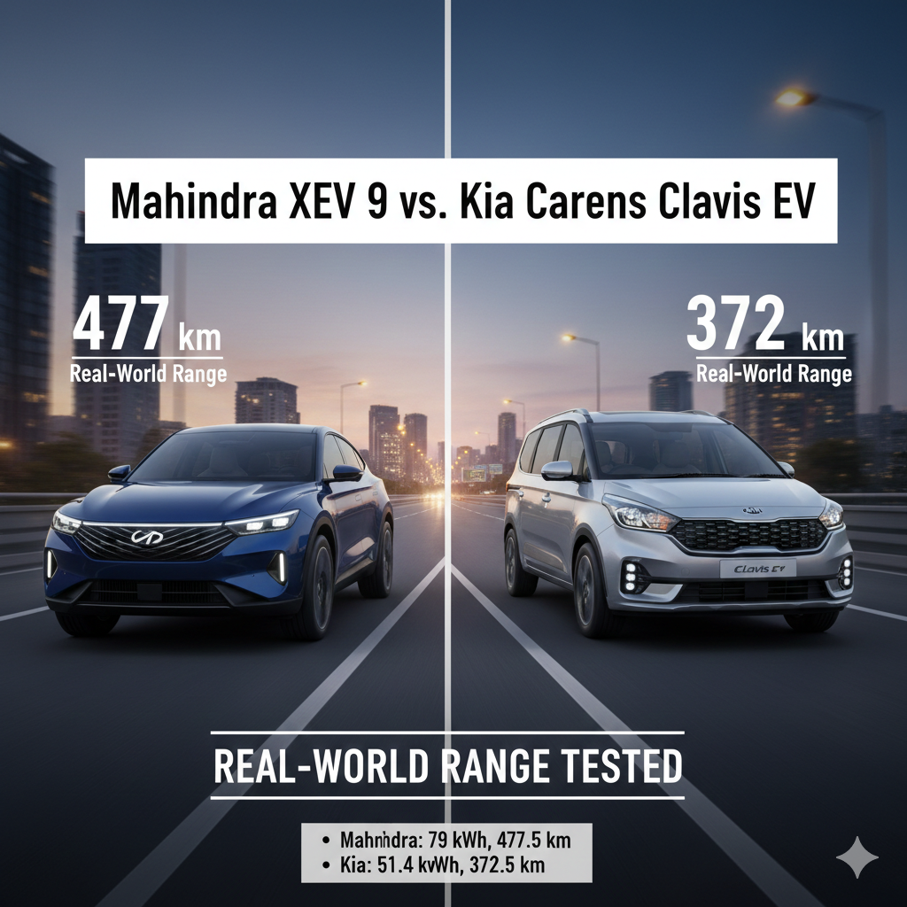 Three-Row EV Showdown: Mahindra XEV 9S vs. Kia Carens Clavis EV – Real-World Range Tested mahindra vs kia karen
