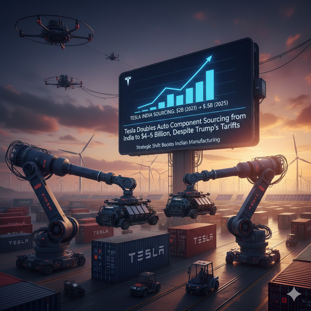 Tesla Doubles Auto Component Sourcing from India to $4–4.5 Billion, Despite Trump’s Tariffs tesla teariiff