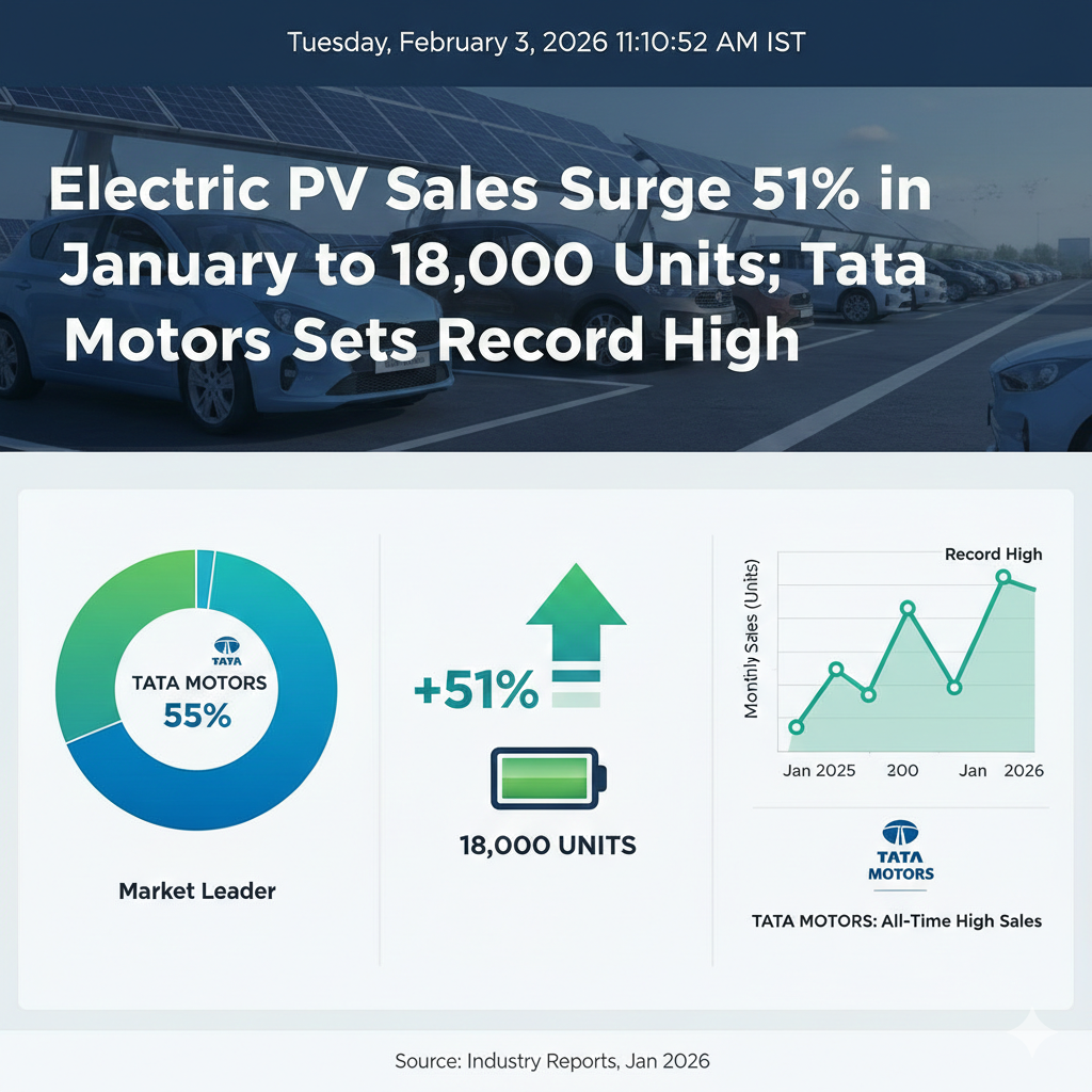 Electric PV Sales Surge 51% in January to 18,000 Units; Tata Motors Sets Record High electric %
